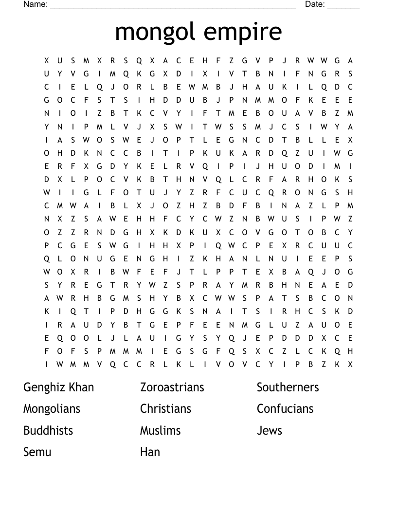 mongol empire  Word Search
