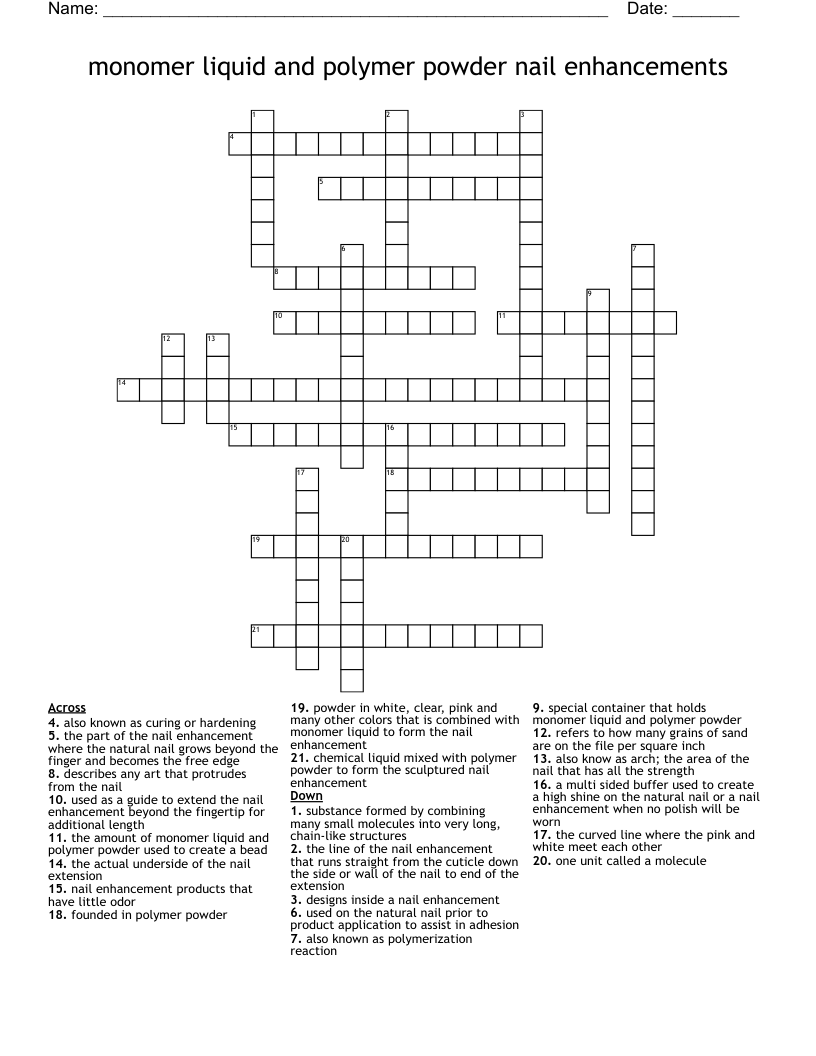 monomer liquid and polymer powder nail enhancements  Crossword