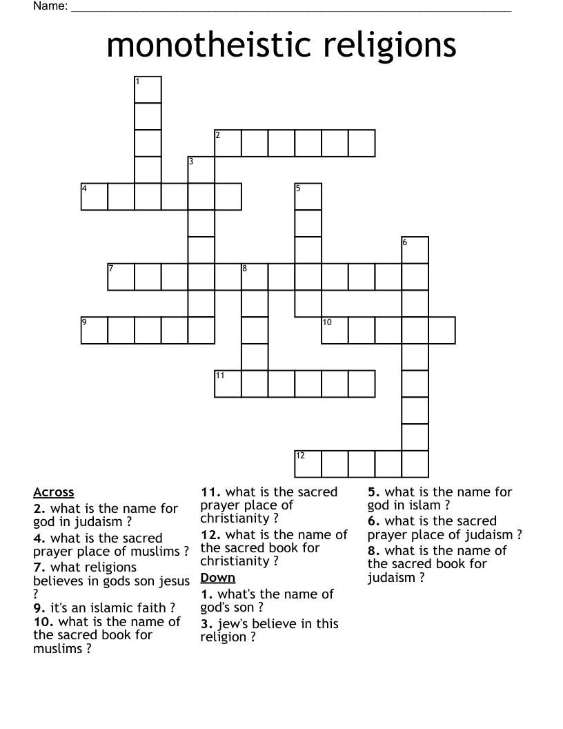 monotheistic religions   Crossword