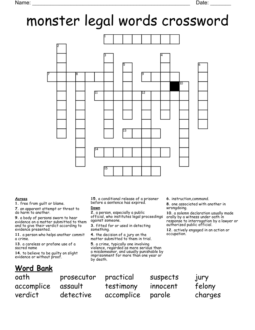 monster legal words crossword
