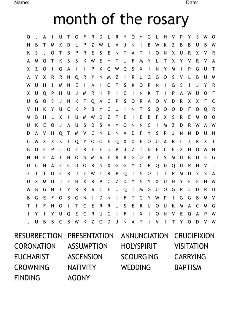 month of the rosary Word Search