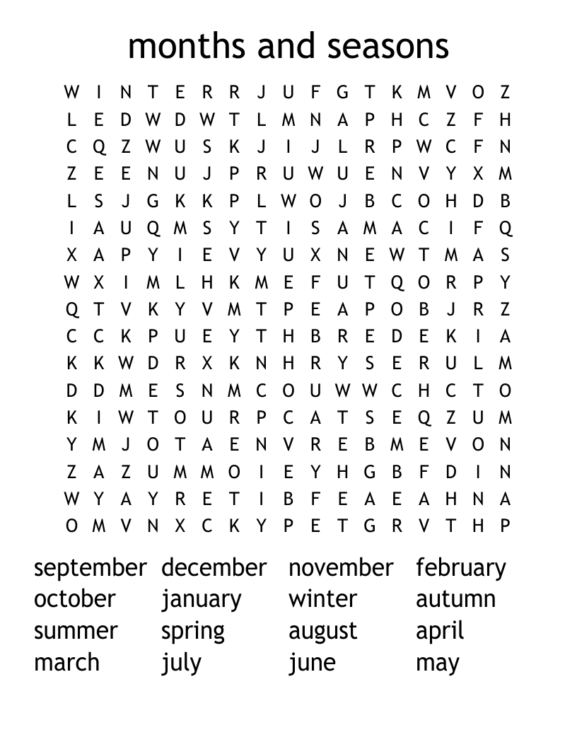 months and seasons Word Search