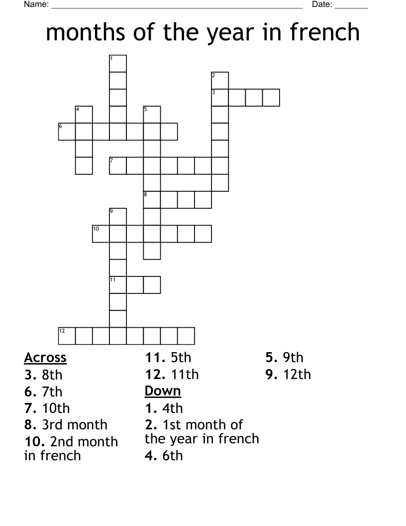 months of the year in french  Crossword
