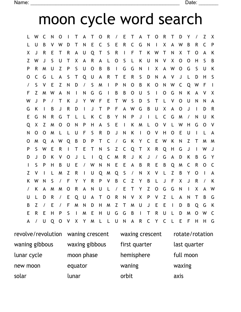 moon cycle word search