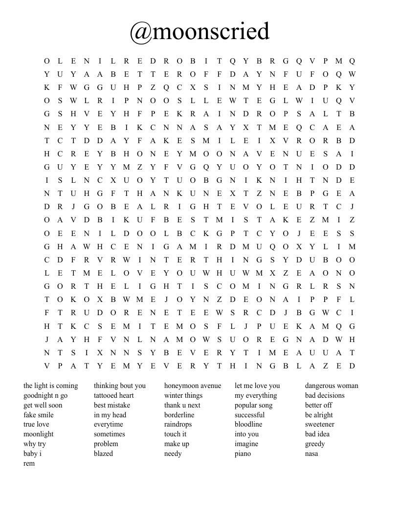 @moonscried Word Search