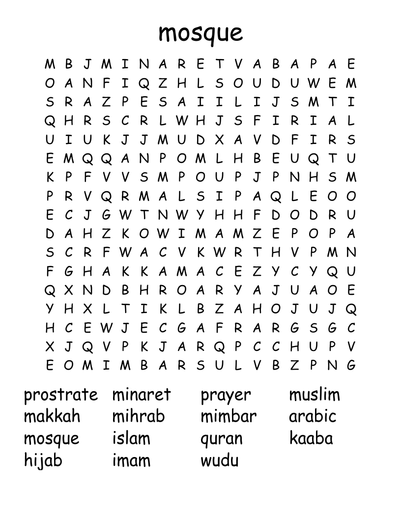 mosque Word Search