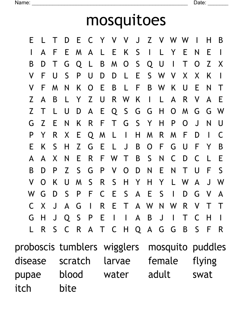 mosquitoes Word Search