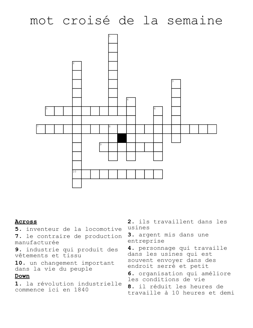 mot croisé de la semaine  Crossword