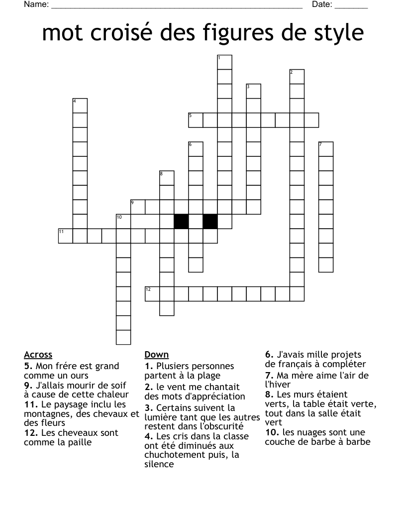 mot croisé des figures de style Crossword