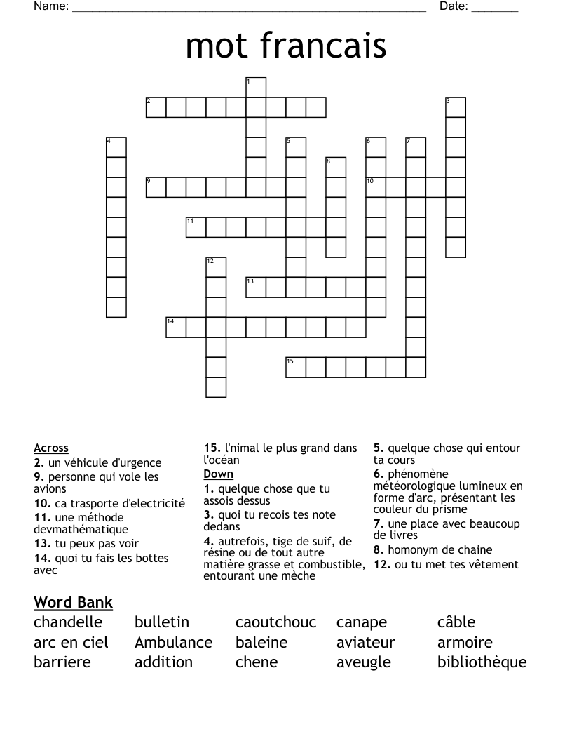 mot francais Crossword