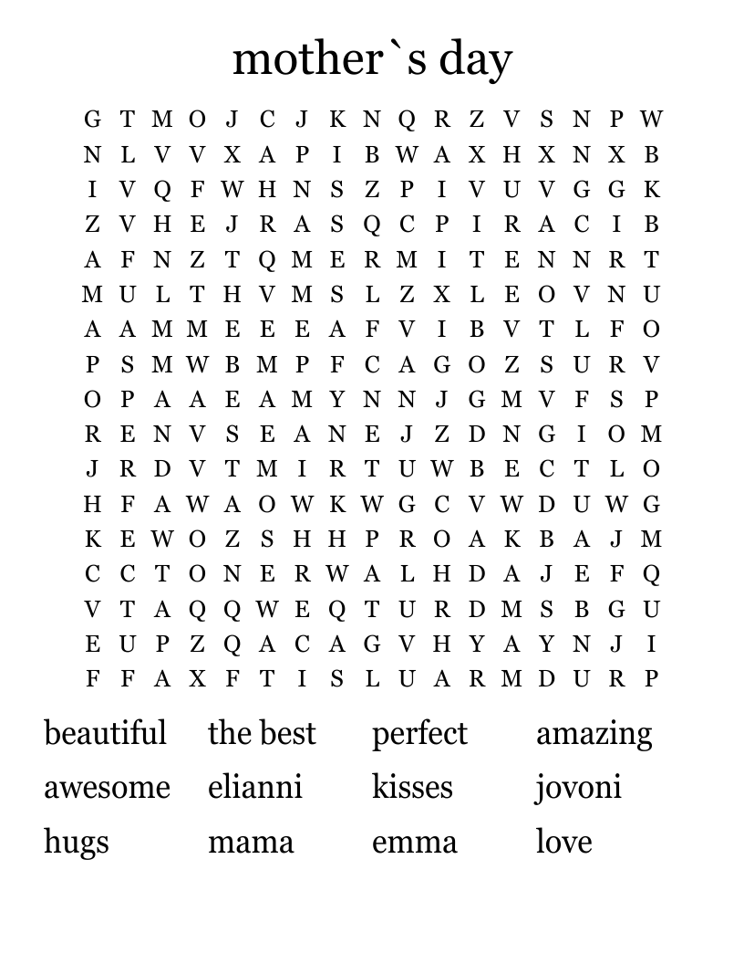 mother`s day Word Search
