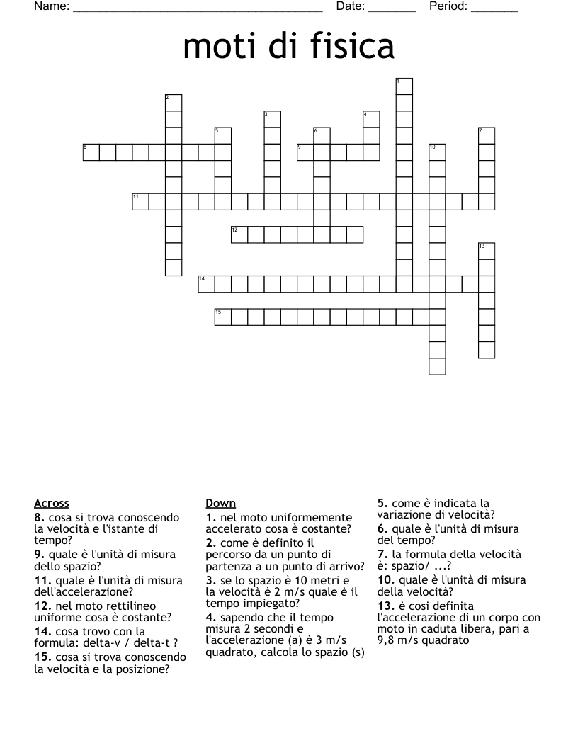 moti di fisica Crossword