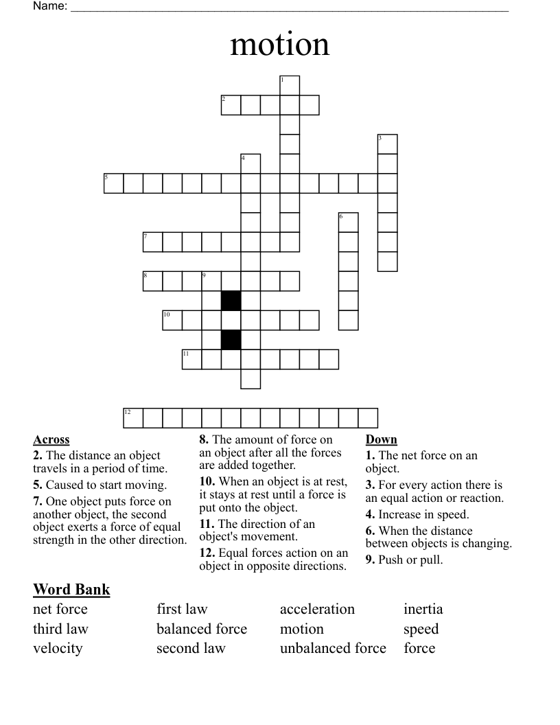 motion Crossword