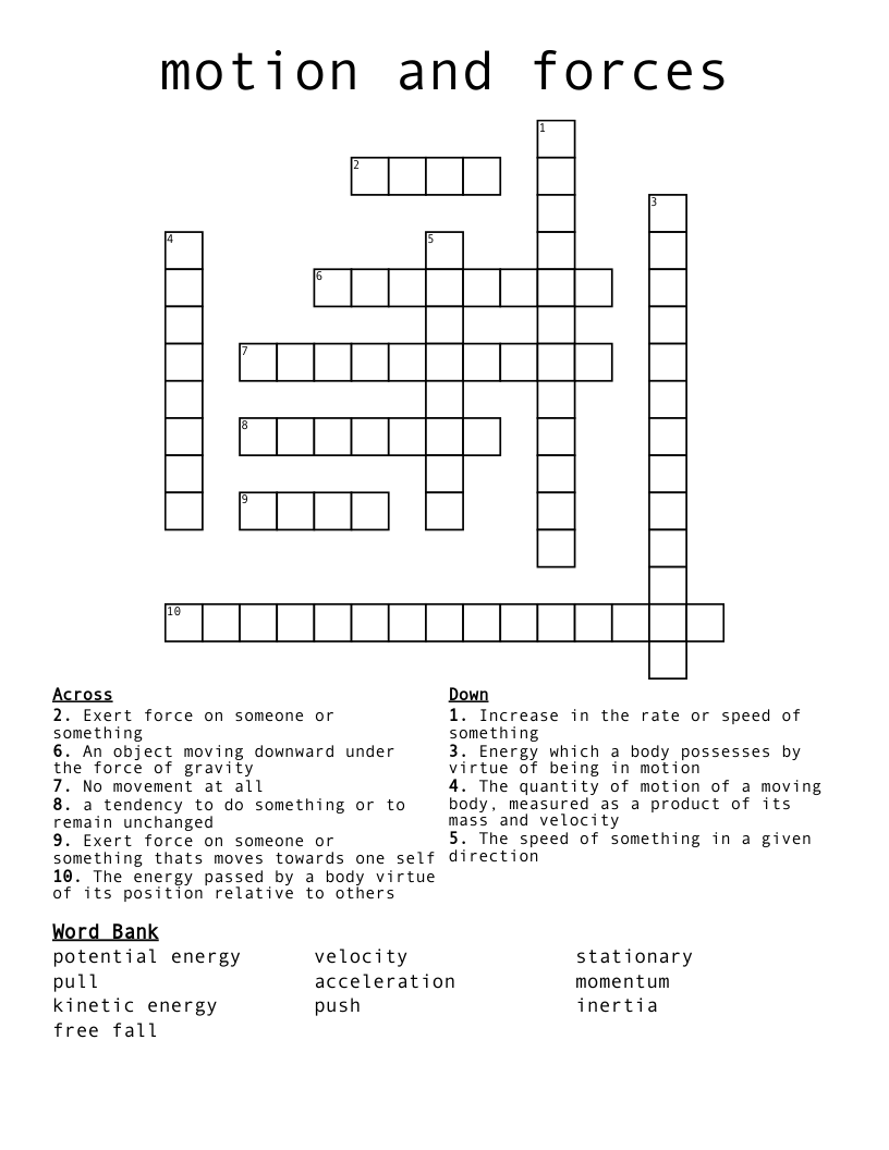 motion and forces Crossword