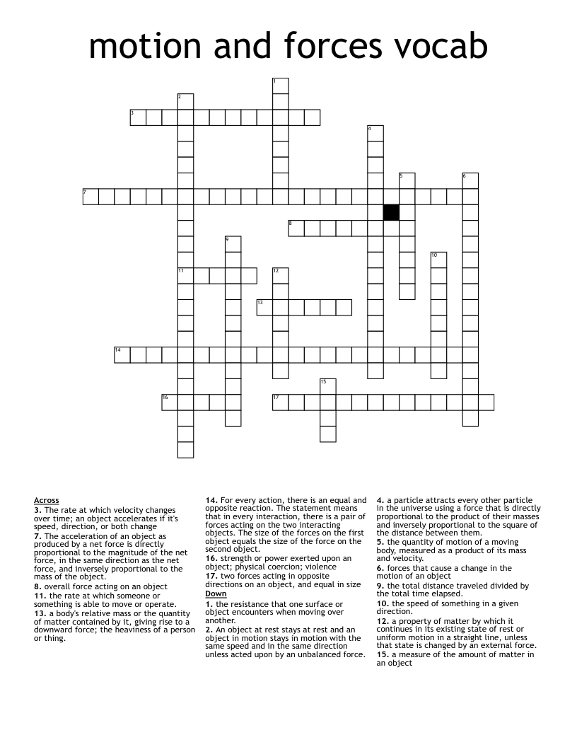 motion and forces vocab Crossword