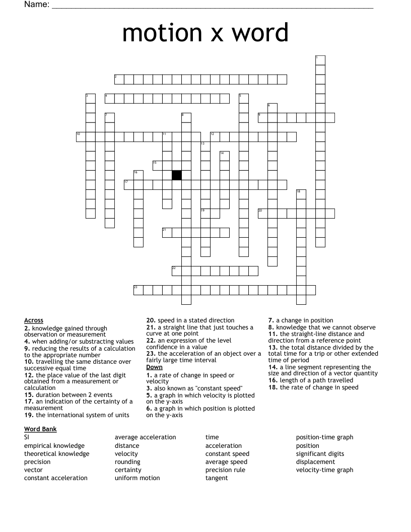 motion x word Crossword