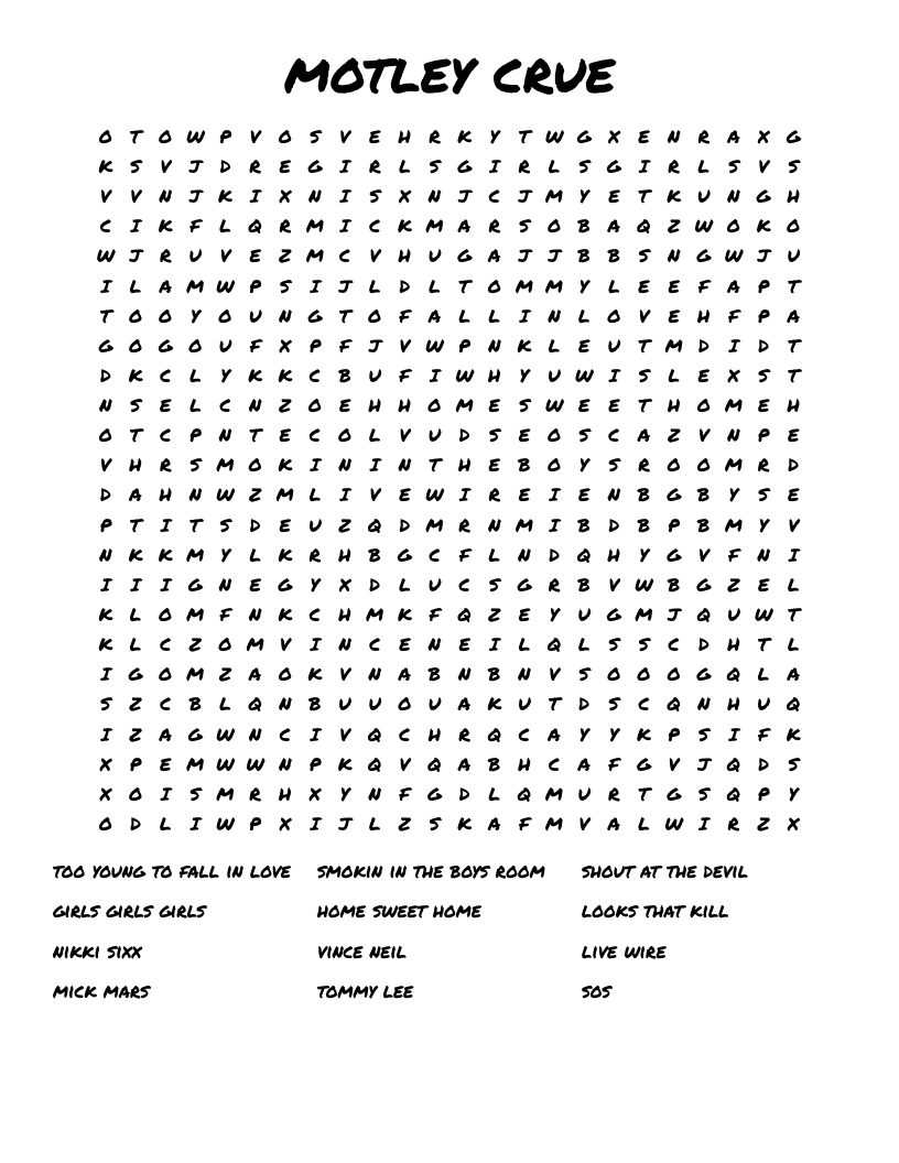 motley crue  Word Search