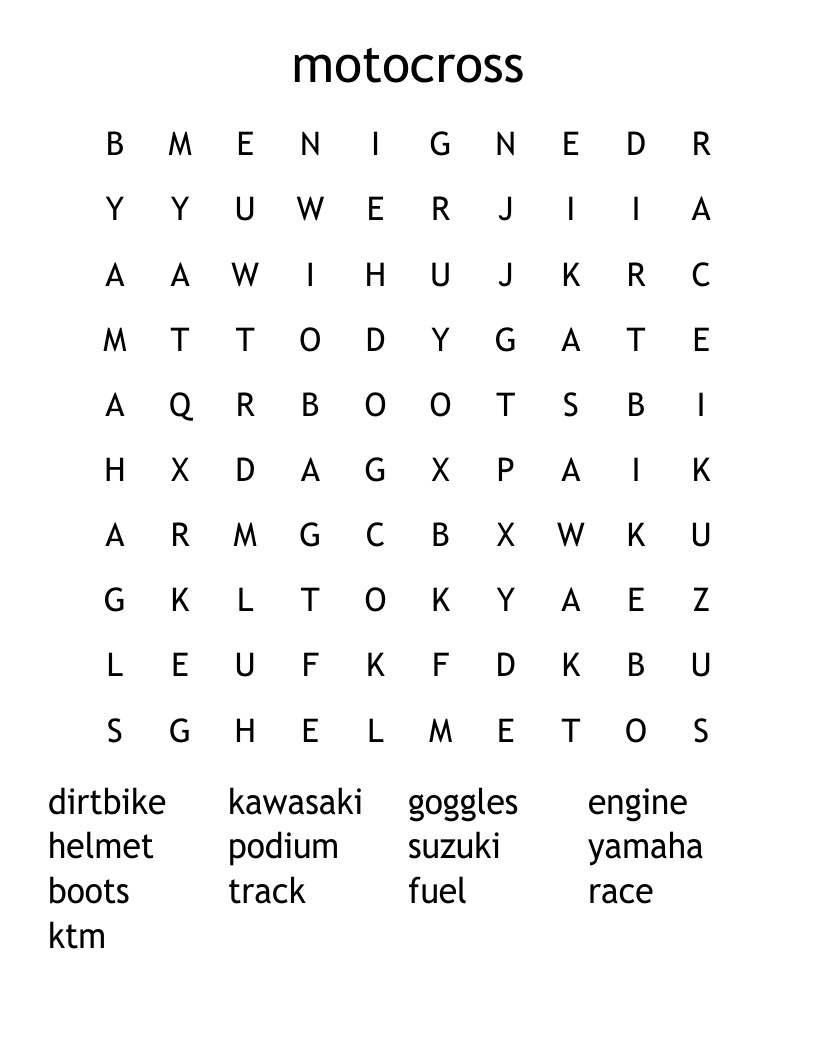 motocross Word Search