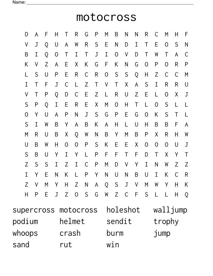 motocross Word Search