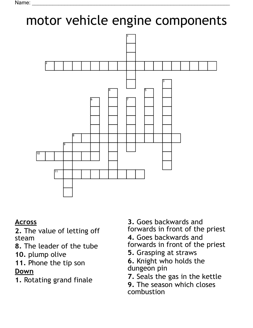 motor vehicle engine components Crossword