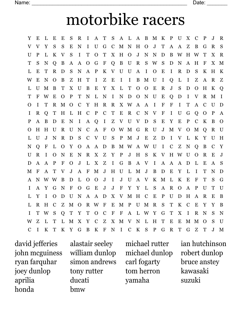 motorbike racers Word Search