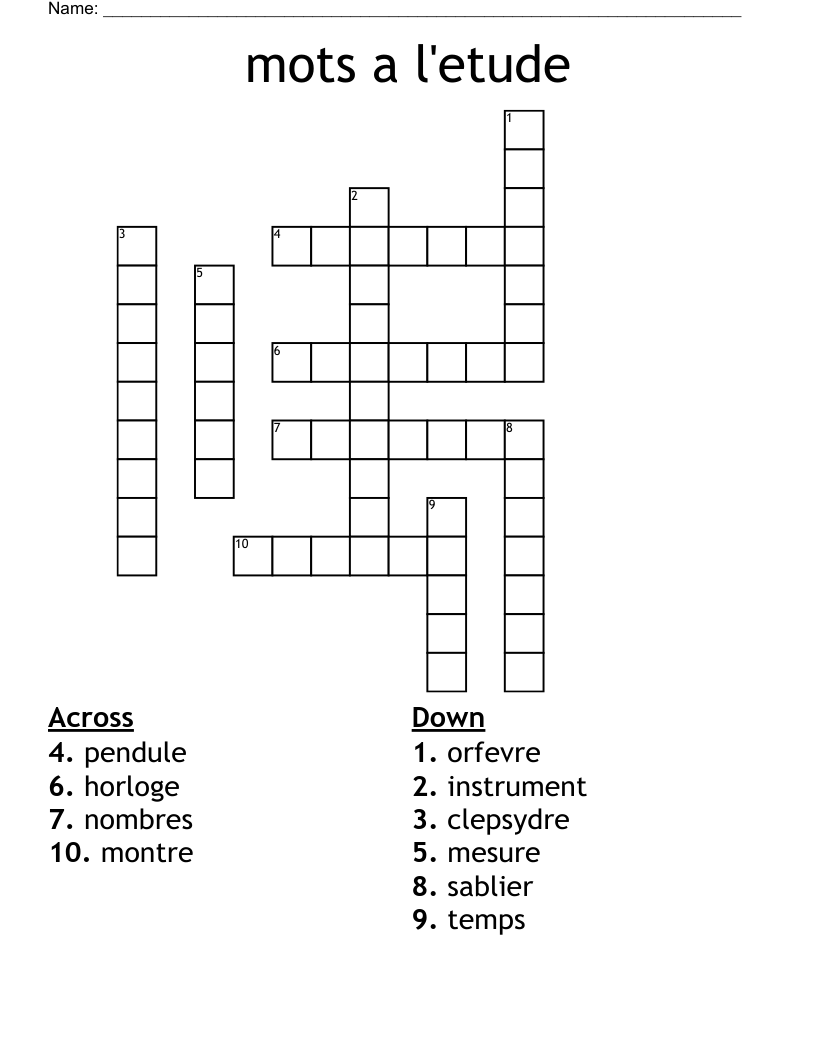 mots a l'etude  Crossword