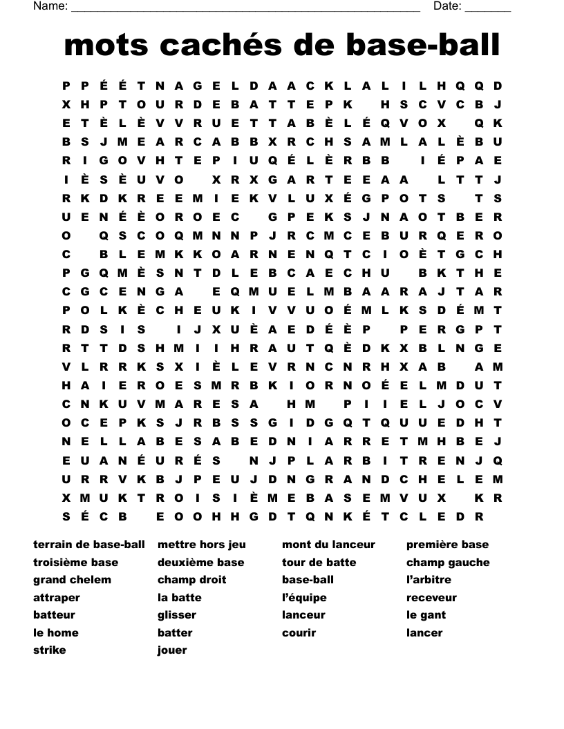 	mots cachés de base-ball Word Search