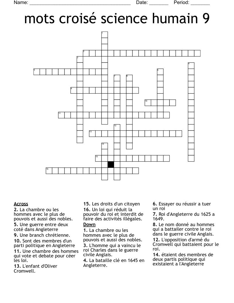 mots croisé science humain 9 Crossword