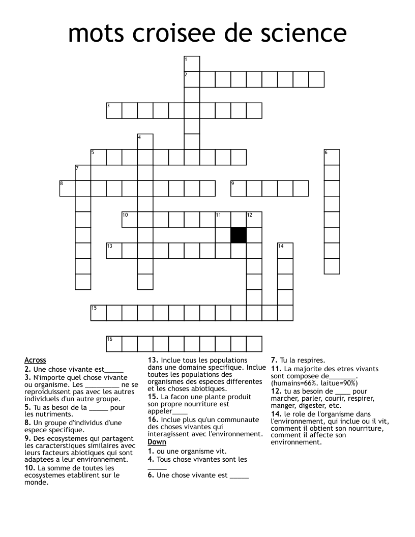 mots croisee de science Crossword