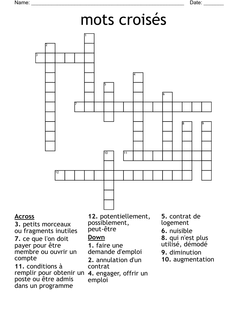 mots croisés Crossword