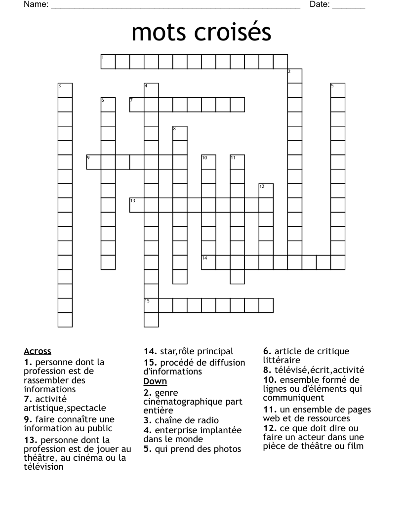 mots croisés  Crossword