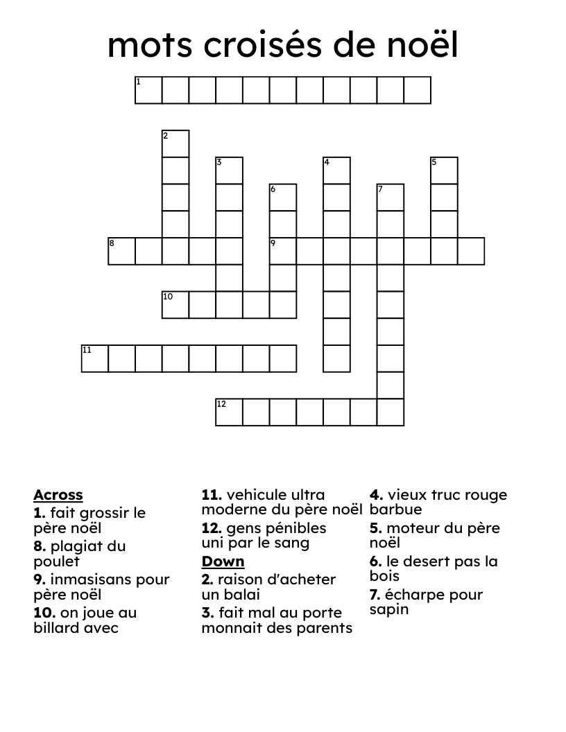 mots croisés de noël Crossword