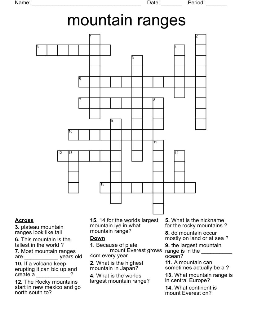 mountain ranges  Crossword