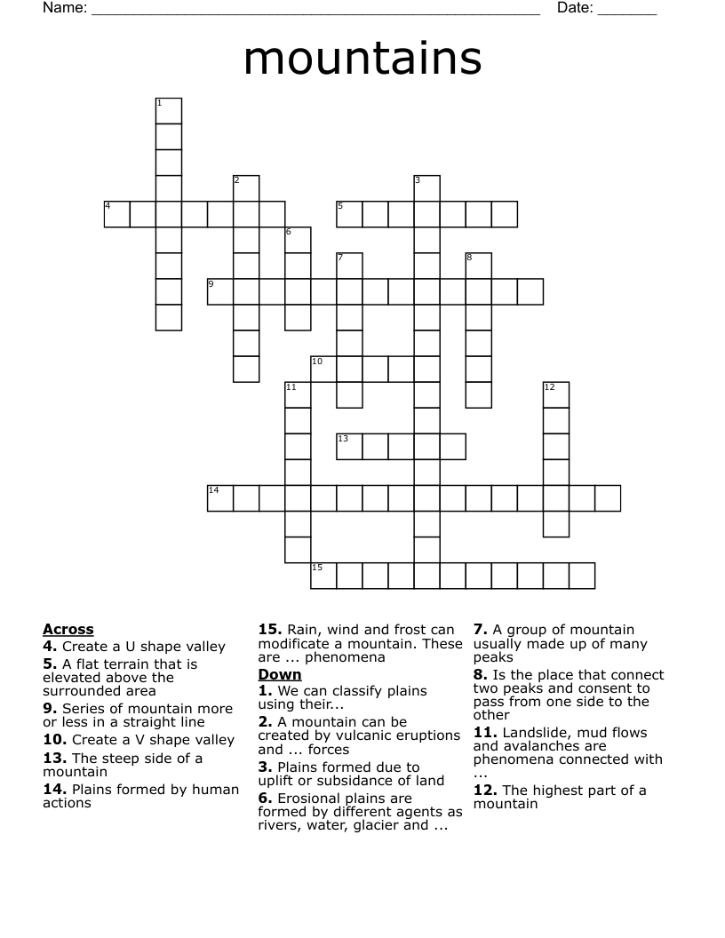 mountains Crossword