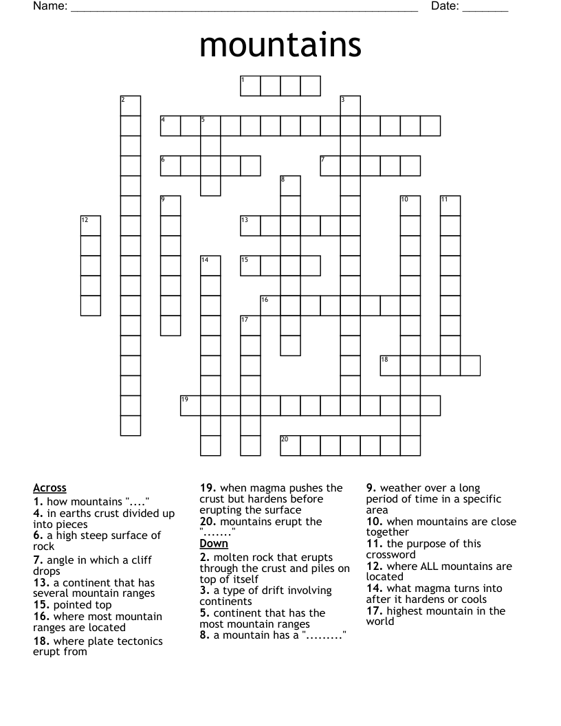 mountains Crossword
