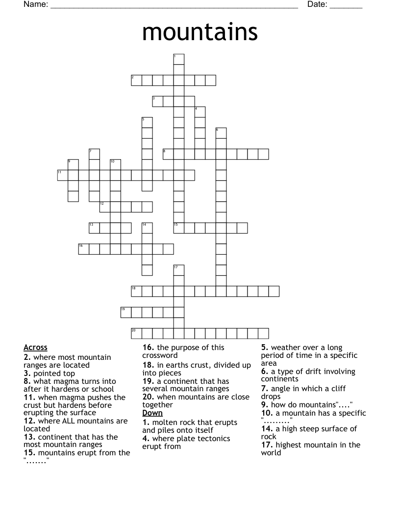 mountains Crossword