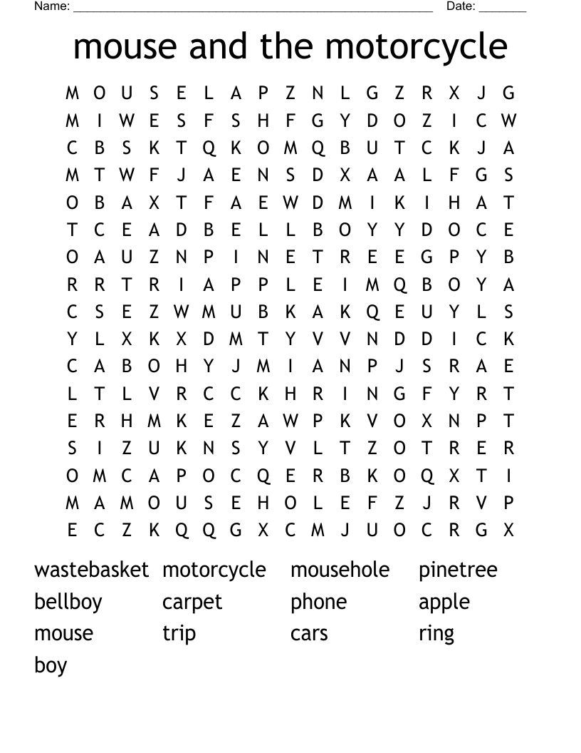 mouse and the motorcycle Word Search