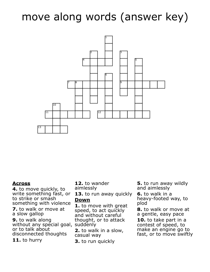 move along words (answer key) Crossword