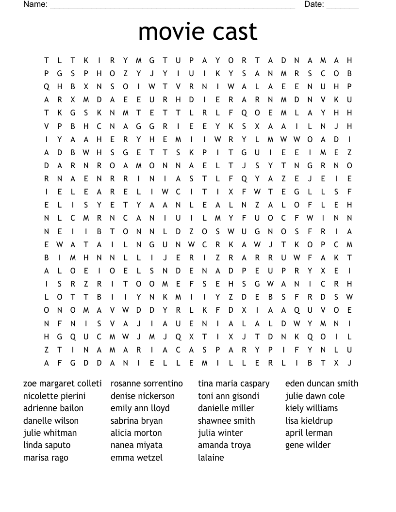 movie cast Word Search