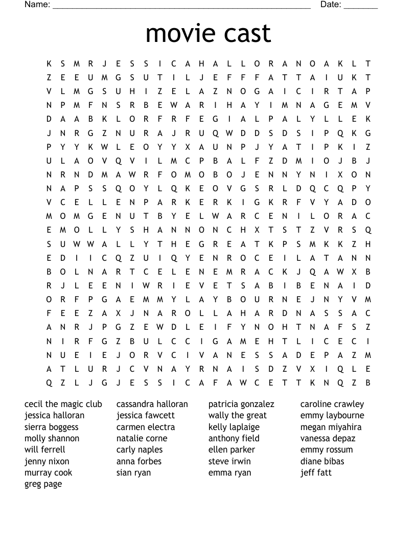 movie cast Word Search