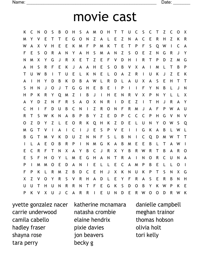 movie cast Word Search