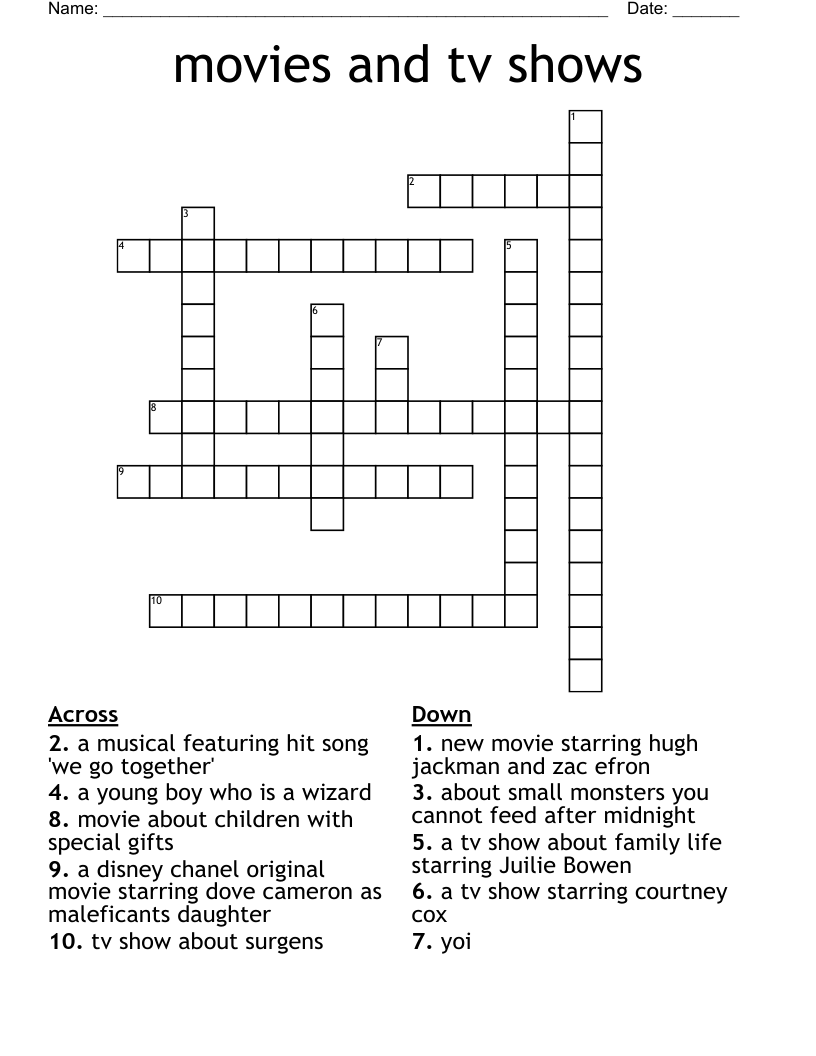 movies and tv shows Crossword