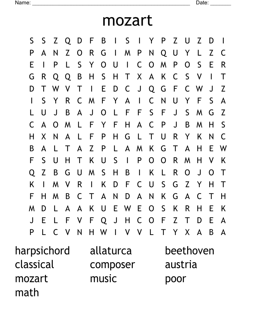 mozart Word Search