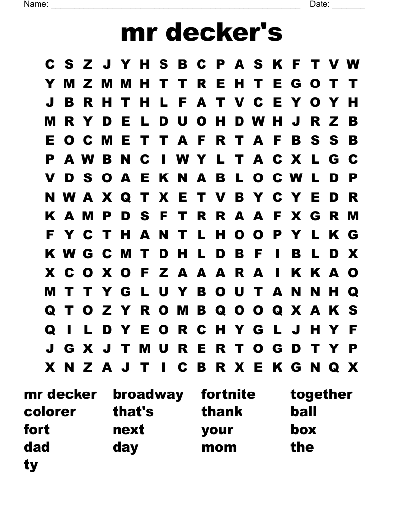 mr decker's Word Search