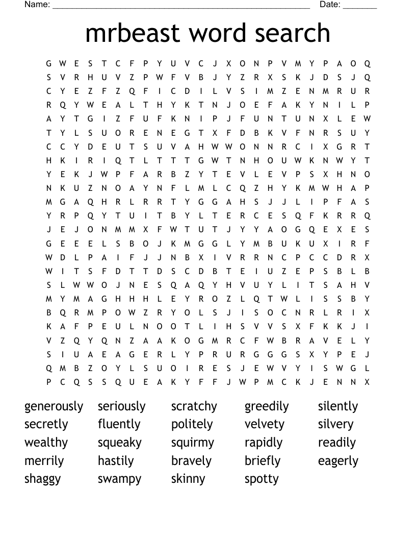 mrbeast word search