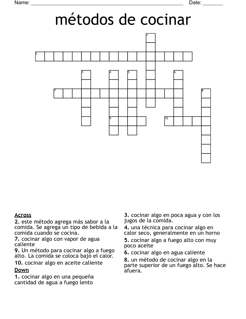 métodos de cocinar Crossword