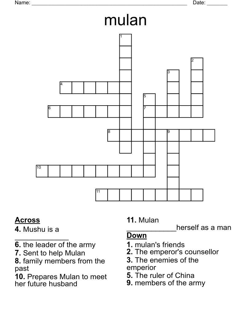 mulan Crossword