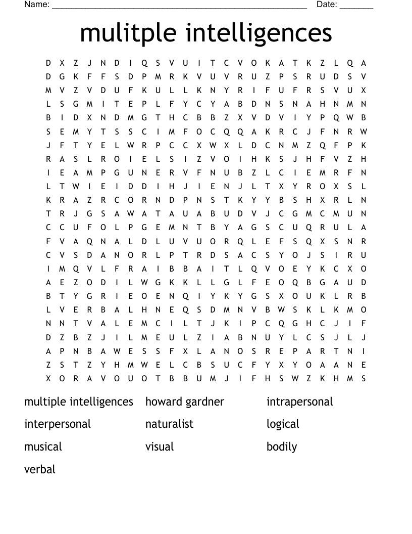 mulitple intelligences Word Search