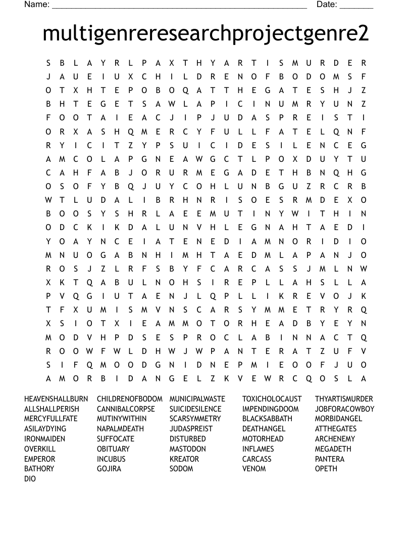 multigenreresearchprojectgenre2 Word Search