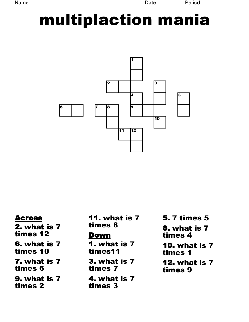 multiplaction mania Crossword
